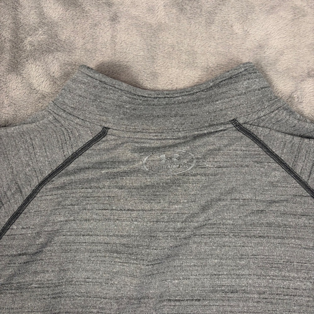 Under Armour Pullover Mens Large Gray Orange Quarter Zip Athletic Running Fleece - Picture 4 of 7